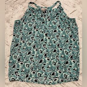 Ann Taylor LOFT Teal Sleeveless Floral Scoop Neck V Cut Tank Top